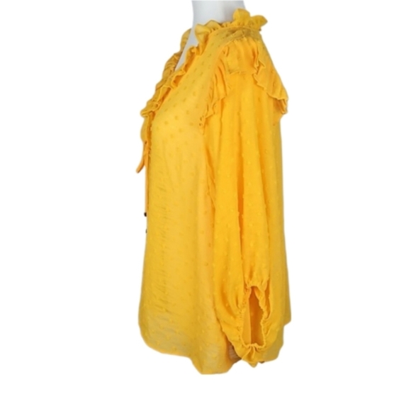 Anthropologie Longsleeve Yellow Dot Ruffle Crisscross Blouse, M - Picture 4 of 9